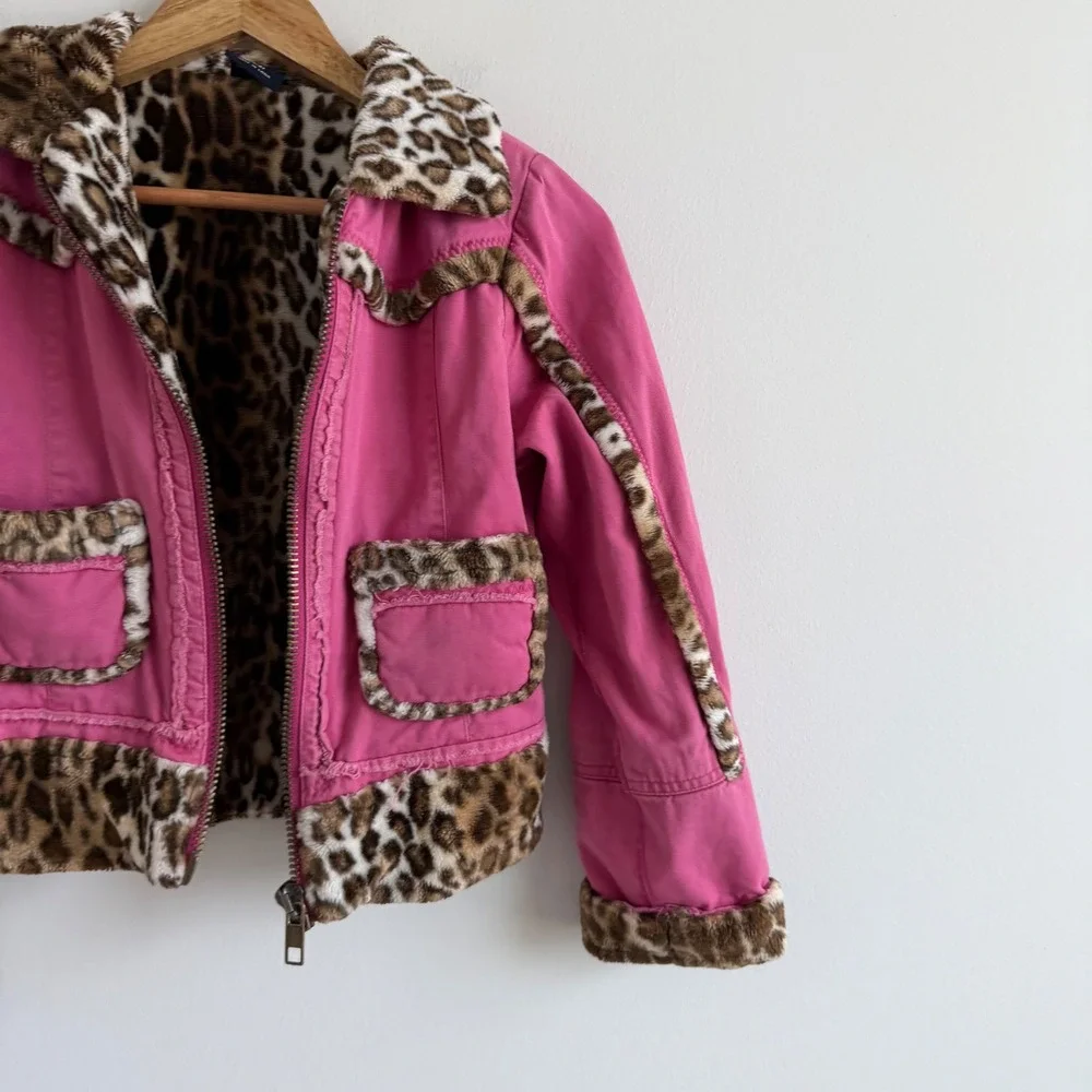 Vintage‎ Y2K Children's Place Leopard Print Faux Fur Lined Jacket